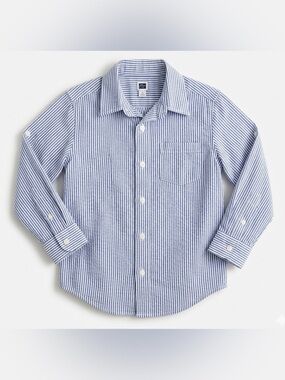 Janie & Jack | Blue White Stripes Linen Cotton LS Shirt | 4T